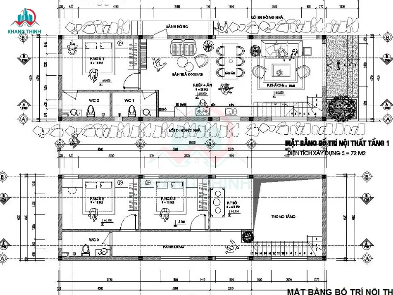 Bản vẽ nhà cấp 4 gác lửng 4 phòng ngủ 2