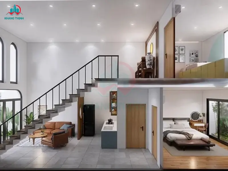 Mẫu nhà gác lửng 3 phòng ngủ