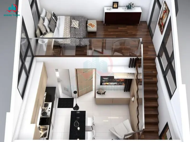 Mẫu nhà gác lửng 3 phòng ngủ