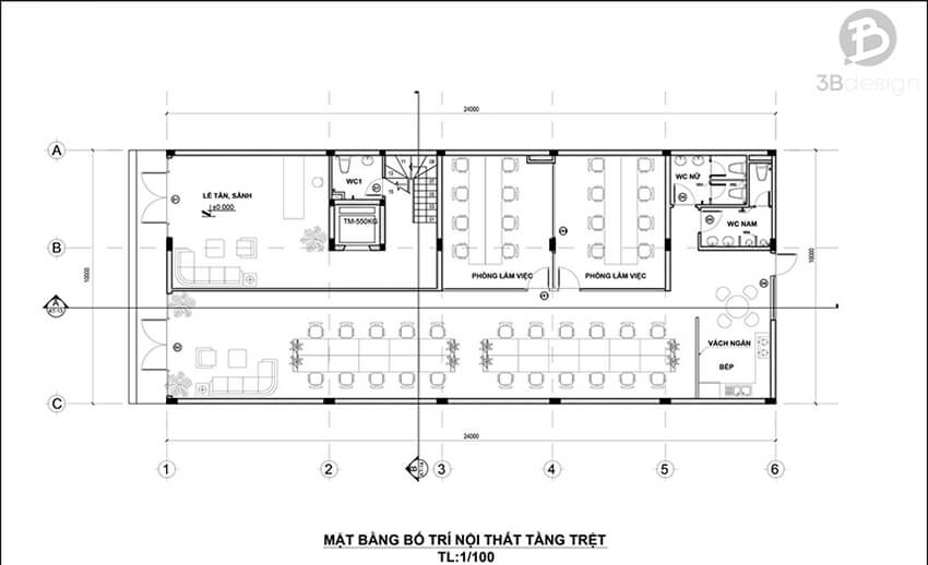 Bản vẽ thiết kế tầng trệt nhà 2 mặt tiền kinh doanh
