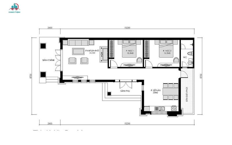 Bản vẽ Mẫu Nhà Cấp 4 8×10 Kiến Trúc Chữ L Công Năng