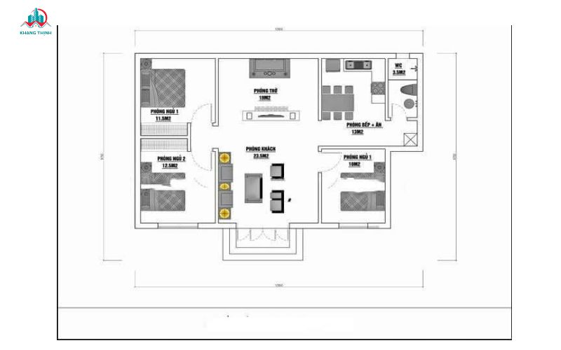 Bản vẽ thiết kế nhà cấp 4 diện tích 8x12m thoáng mát