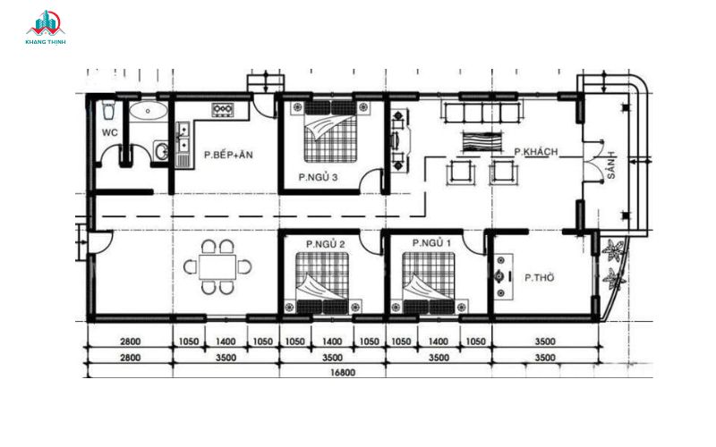 Mặt bằng công năng mẫu nhà cấp 4 ngang 8m