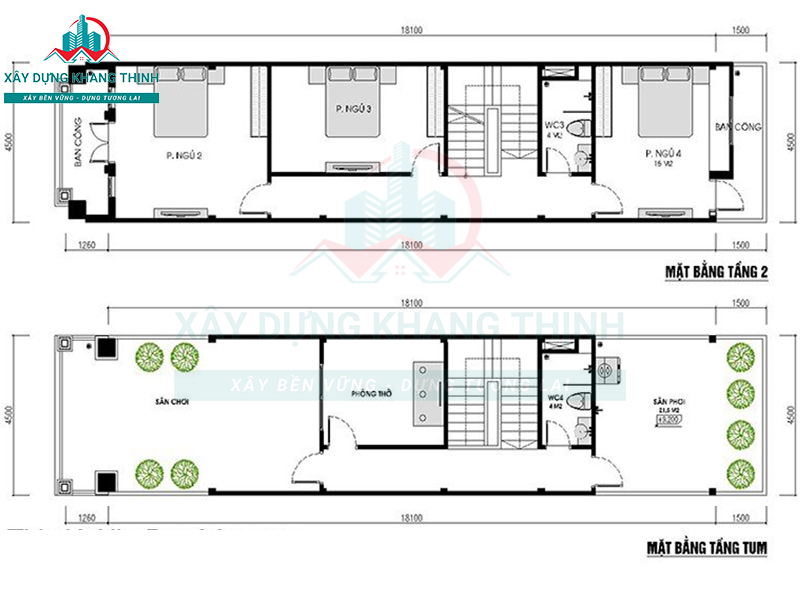 Bản vẽ nhà ống 2 tầng 1 tum mái Thái